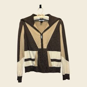 St. John Sport Brown and Cream Zip Cardigan